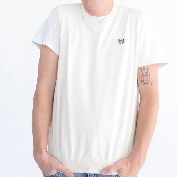 Men's 100% Cotton Chaps Cream Knit Vest - Medium - Picture 2 of 9